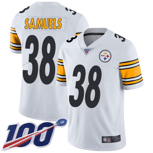 Men Pittsburgh Steelers Football #38 Limited White Jaylen Samuels Road 100th Season Vapor Untouchable Nike NFL Jersey